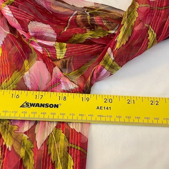 Handmade Sewn Women's Red Foral Print Button Down Long Sleeve Shirt Size M - Picture 6 of 8